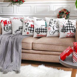 (Only Covers) 6 Pcs Christmas Merry Christmas, Farm Fresh Throw Cushion 18x18'